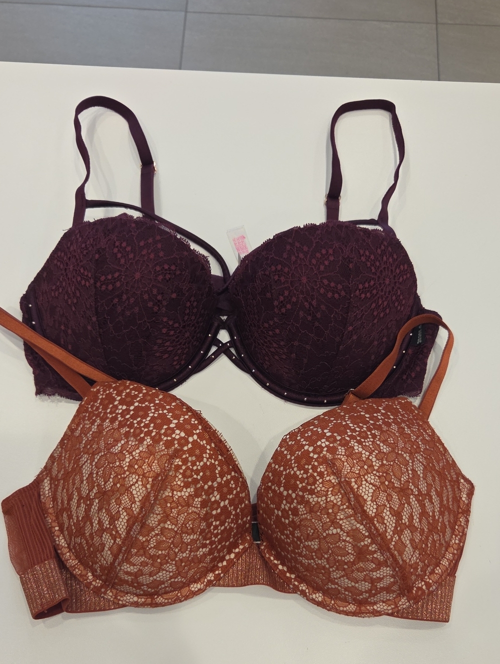 Victoria Secret Lace Push-Up Bra - Burgundy and Rust